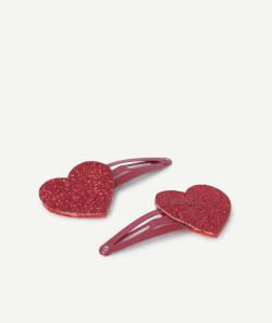 Lot de 2 barrettes bébé fille coeur rouge pailleté - TU