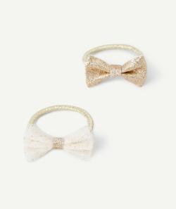 Lot de 2 élastiques bébé fille avec noeuds en tulle et pailleté - TU