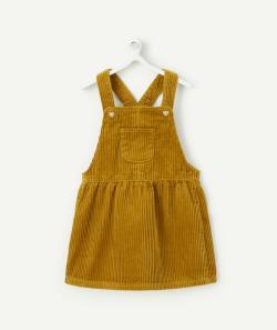 Robe tablier bébé fille en velours vert olive - 24 M