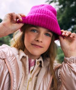 Bonnet en tricot fille rose néon avec patch brodé - 6-8 A