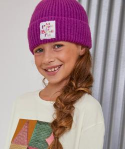 Bonnet en tricot fille violet avec patch brodé - 10-14 A