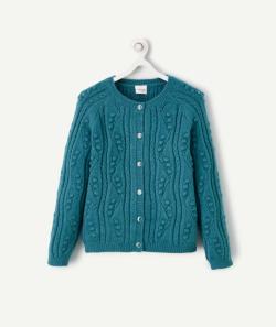 Cardigan fille bleu turquoise tricot ajouré - 8 A