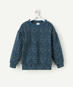 Sweat fille imprimée léopard et détails pailletés bleu en fibres recyclées - 8 A