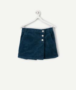 Jupe-short fille en velours côtelé bleu canard - 14 A