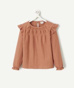 Blouse ajourée fille rouille avec détails volantés - 6 A