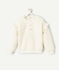 Sweat fille en sherpa écru avec détails volantés - 5 A