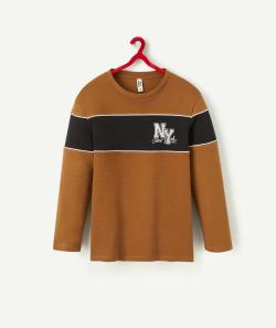 T-shirt manches longues garçon marron avec bandeau noir thème new york - 10 A