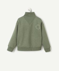 Sweat garçon en fibres recyclées vert avec col montant - 2-3 A