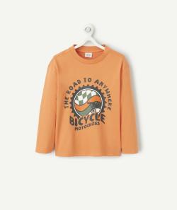 T-shirt garçon en coton bio orange avec thème vélo - 2-3 A