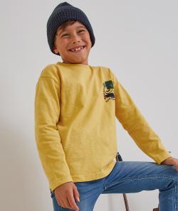 T-shirt garçon en coton bio jaune avec smileys et messages - 6 A