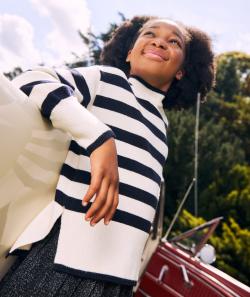 Pull col montant fille en fibres recyclées à rayures noir et blanc - 8 A