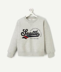 Sweat garçon en fibres recyclées gris message en bouclettes - 14 A