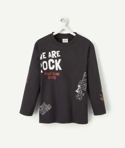 T-shirt garçon en coton bio gris foncé avec messages thème rock - 14 A