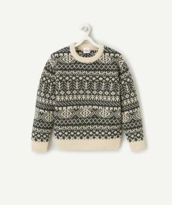 Pull jacquard garçon en fibres recyclées écru et vert - 4 A