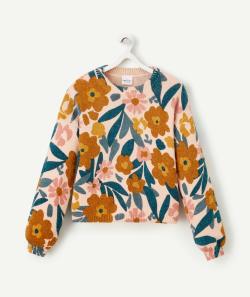 Pull en tricot fille rose et imprimé fleuri coloré - 10 A