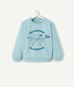 Sweat bébé garçon bleu en fibres recyclées avec message et aventuriers - 36 M
