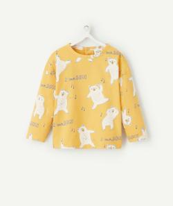 T-shirt manches longues bébé garçon en coton biologique jaune thème ourson - 3 M