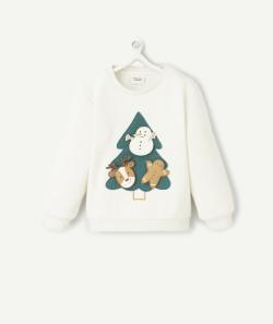 Pull de noël bébé garçon en fibres recyclées écru chiné avec sapin en scratch - 24 M