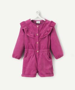 Combishort bébé fille en velours côtelé violet avec volants - 18 M