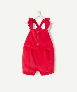 Salopette velours bébé fille en coton bio rouge avec volants - 9 M