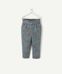 Pantalon chino bébé fille bleu canard imprimé floral avec liserés - 36 M