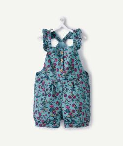 Salopette bébé fille bleu canard avec imprimé floral - 3 M