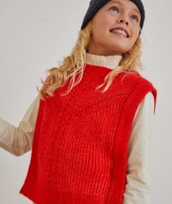 Pull sans manches fille rouge en fibres recyclées - 8 A