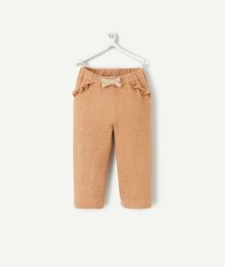 Pantalon droit bébé fille en fibres recyclées marron avec volants - 36 M