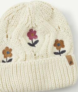 Bonnet en tricot fille en fibres recyclées écru et broderies fleurs - 2-4 A