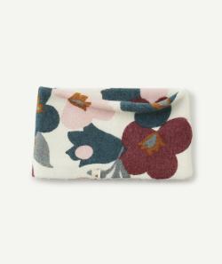 Snood fille en tricot écru imprimé floral - 12-24M