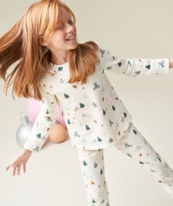 Pyjama manches longues fille en coton biologique imprimé thème noël - 10 A