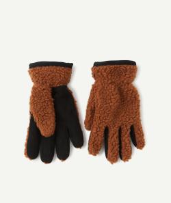 Gants garçon en sherpa marron et polaire noir - 10-14 A