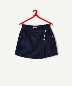 Jupe-short fille en velours côtelé bleu foncé - M