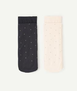 Lot de 2 collants en voile fille noir et rose à pois - 24-26