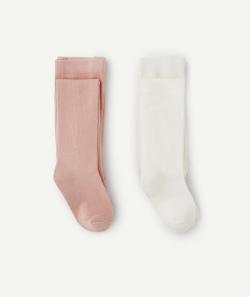 Lot de 2 collants tricot fille rose et blanc - 31-34