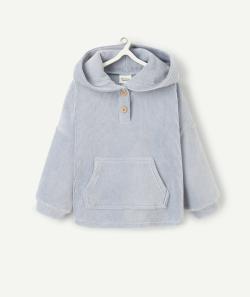 Sweat à capuche bébé garçon en velours côtelé bleu ciel - 9 M