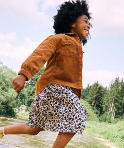 Jupe longue fille en viscose responsable imprimée fleurie beige et bleu marine - 4 A