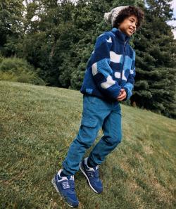 Pantalon droit garçon en velours bleu avec poches cargo - 2-3 A