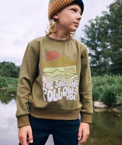 Sweat garçon en fibres recyclées kaki avec motif montagne - 2-3 A