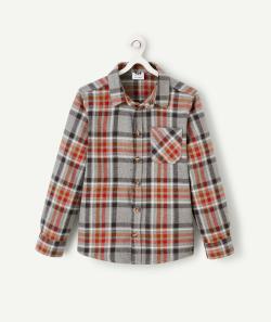 Chemise à carreaux garçon gris chiné twill gratté - 12 A