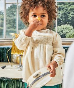 Blouse bébé fille rose métallisée avec fronces - 36 M