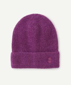 Bonnet tricot fille en fibres recyclées violet avec motif brodé - TU