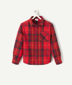 Chemise à carreaux garçon en coton rouge avec poche - 4 A
