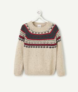 Pull de noël garçon en tricot beige rouge vert et bleu - 12 A