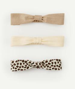 Lot de 3 bandeaux bébé fille écru et beige avec imprimé léopard et paillettes - TU