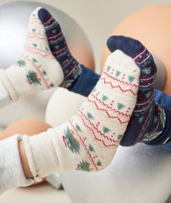 Chaussettes de noël fille en coton biologique écru chiné - 24-26