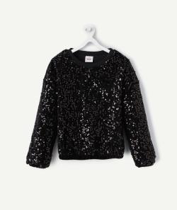 Sweat fille en velours noir et à sequins - 12 A
