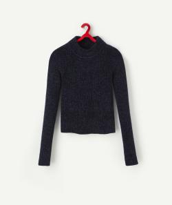 Pull manches longues fille en maille chenille bleu - S