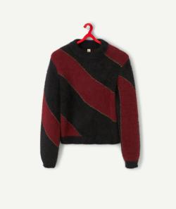 Pull manches longues fille tout doux rouge et noir - M