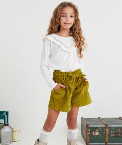 Short fille en velours côtelé vert avec ceinture - 4 A